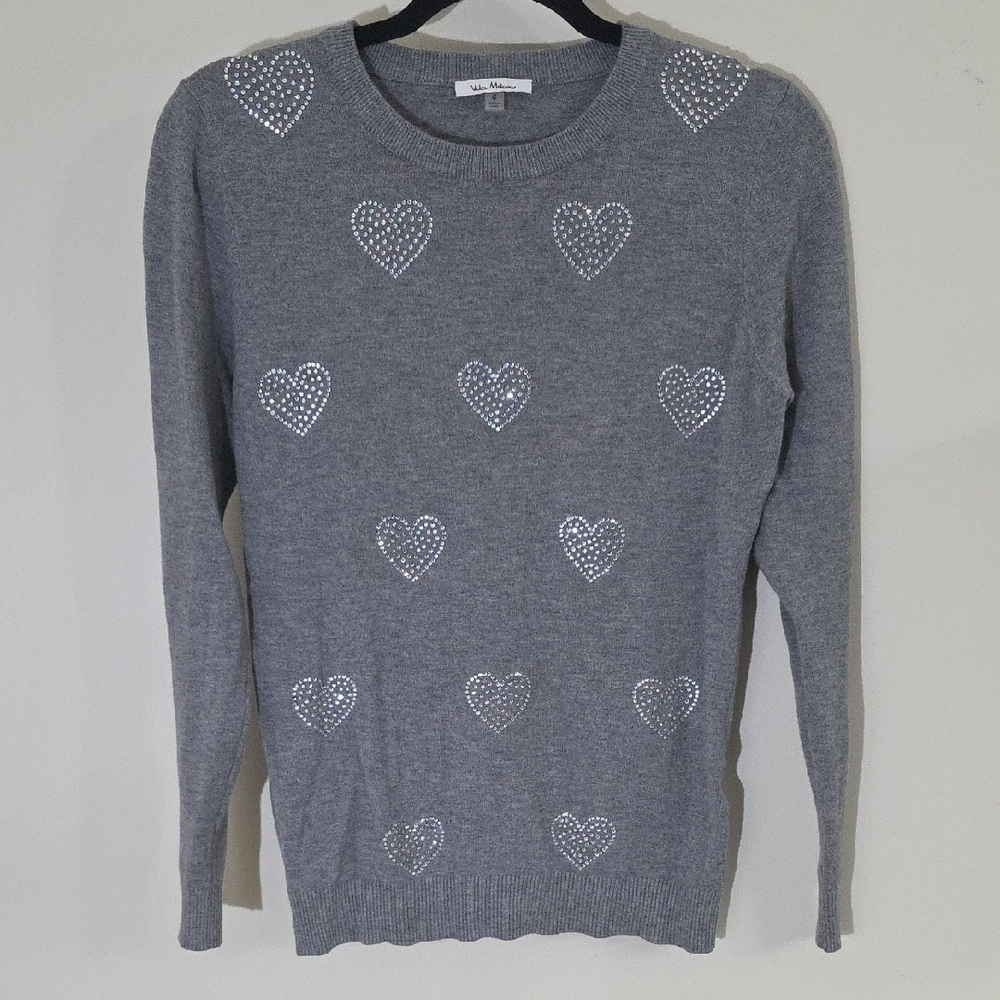 Silver Gray Crew Neck Sweater with Heart Design
